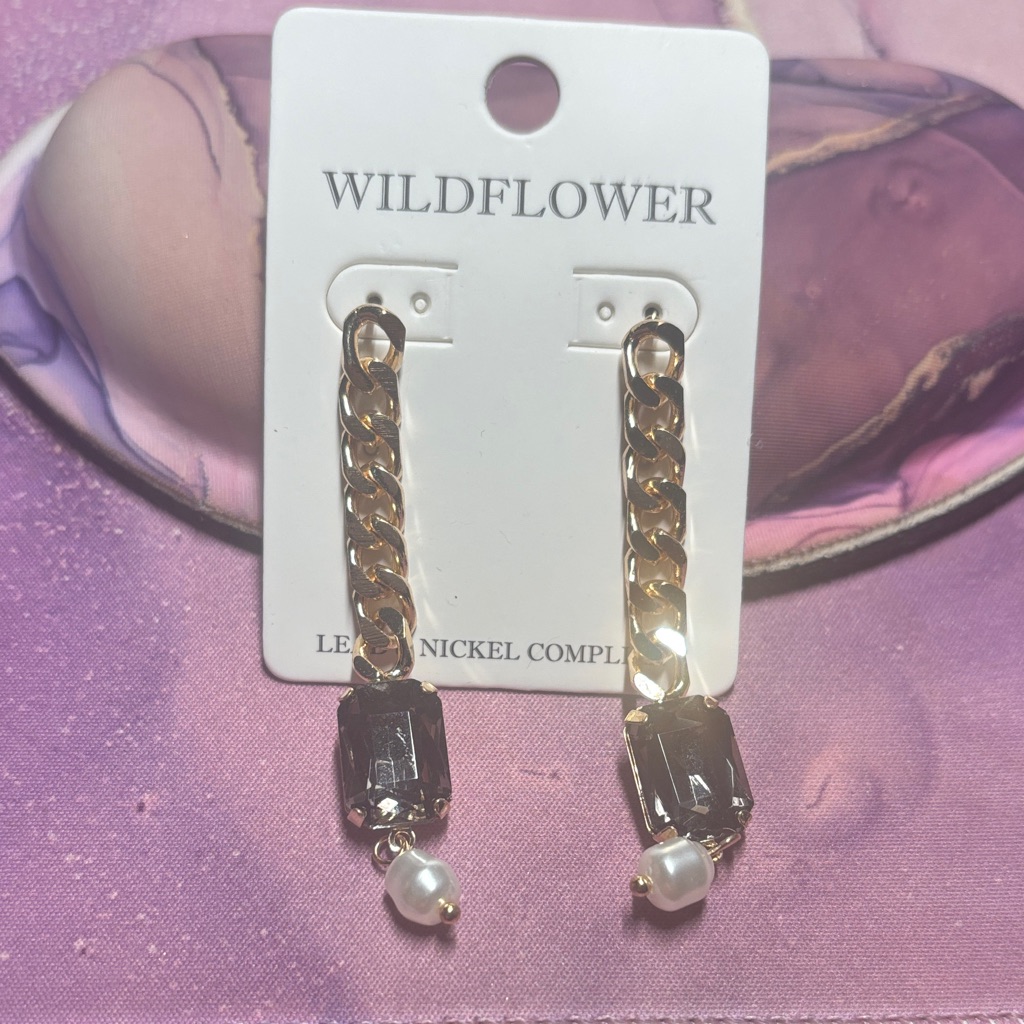 Wildflowers Gold And Black Chain Earrings